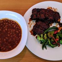 Little Ribs with two of the three sides. (Sorry, forgot to take a photo before I took a bite!) at Greenleaf Cafe in Toledo