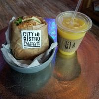 vegan breakfast bagel tofu scramble  at FarmHand Kchn in St Augustine