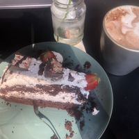 Chocolate cream cake with hot chocolate  at Rosenberg in Potsdam