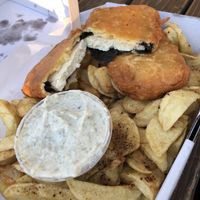 Tofish and chips with homemade tartare sauce also vegan at Shakey Shakey in Ramsgate