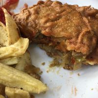 Amazing beef-less pie! Mushy peas vegan tartare sauce. Proper English   at Shakey Shakey in Ramsgate
