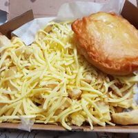 Cheesy chips & pea fritter at Shakey Shakey in Ramsgate