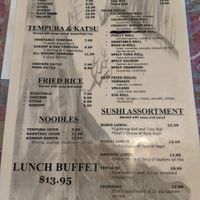 Menu at Tokyo in Chattanooga