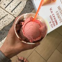 Vegan coconut, chocolate and strawberry icecream at Gelateria Marmont in Split