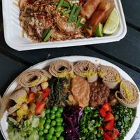 Mixed dish with a little of everything (front) at Ethiopiques - Boiler House in East London