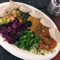 Dish with a taste of everything , really yummy ! at Ethiopiques - Boiler House in East London