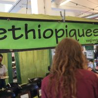 Stall on Brick Lane. at Ethiopiques - Boiler House in East London