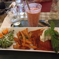 Top notch fried eggplant on foccacia with vegan mozzarella and the best tomato sauce ever! at Rad Rabbit in Chiang Mai