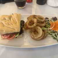 BLT Focaccia and onion rings   at Rad Rabbit in Chiang Mai