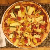 large Fresh Farm pizza with extra bacon and pineapple and whole wheat crust at Rad Rabbit in Chiang Mai