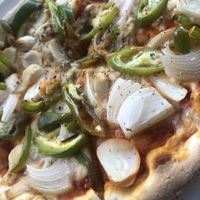 Garlic Bread Pizza. Extra toppings: Jalapeños, Onion, Sweet Pepper at Rad Rabbit in Chiang Mai