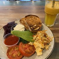The Big vegan breakfast minus mushrooms! Delish! at The Grazing Goat Cafe in Mackay