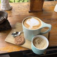 Latte with almond milkk #Veganuary at Rainbow Cafe in Ella