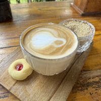 Good coffee and the coconut milk used was divine. Made for a creamy cappuccino   at Rainbow Cafe in Ella