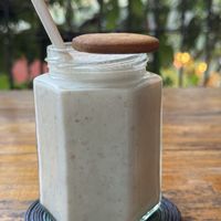 Nut Butter Smoothie with banana and coconut milk. The freshest and tastiest peanut I have ever tasted … must surely be homemade or locally made   at Rainbow Cafe in Ella