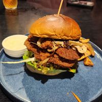 Crispy mushroom burger (build your own) at Rainbow Cafe in Ella
