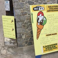 Sign on the street at Gelateria Italiana Artigianale in Kalymnos