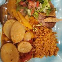 Vegan stew w/rice, beans & tortillas. Sauce was delish 😋 at Maria's Buena Cocina in Highland