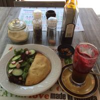 veggie curry pie and salad with smoothie at The Vege Table - Nature's Path in Swakopmund