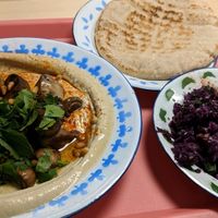 lunch plate with fava bean hummus at Mashery - Hummus Kitchen in Cologne