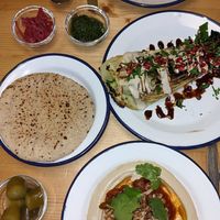 Current specials: Cabbage (right) and a green bean & fried onion hummus (bottom) at Mashery - Hummus Kitchen in Cologne