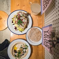 Hummus Rote Bete Feta Walnuss & Gerösteter Spitzkohl mit Granatapfel at Mashery - Hummus Kitchen in Cologne