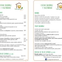 Menu at Casa Granero al Natural in Mazatlan