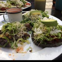 vegan sopes. bean, soy chorizo, and mushrooms  at Casa Granero al Natural in Mazatlan