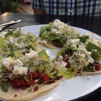 vegetarian tacos. soy chorizo and mushrooms with the optional cheese. at Casa Granero al Natural in Mazatlan