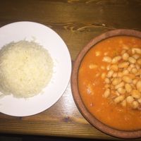 Traditional clay pot meal- white beans cooked in tomato sauce at One Way in Goreme