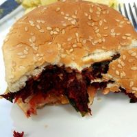The Delicious Beetroot Burger with good ol' Irish Mashed spuds and Vegannaise!  at 143V in Cork
