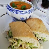 gorgeous soup and chickhun sandwich 🥪 at 143V in Cork