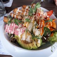 Ginger lime tofu bowl with sweet potatoes, avocado, beet hummus at 143V in Cork