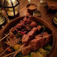 Salad bowl with mixed vegan skewers at Kismet Restaurant & Lounge in Ubud