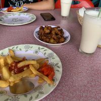 French fries,  pakora and banana lassi  at Jasmine in Don Det