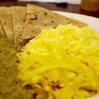 Dengu na Chapati: Lentil curry with basmati rice & cabbage and a side of chapati flatbread. at Palace International in Durham