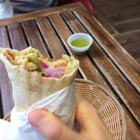 Vegan Falafel wrap with houmous and salad. at Falafel Xpress in Chester