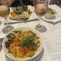 San Fran salad and falafel mezze plate with vegan rosé at Liberty Grill in Cork