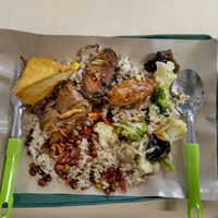 Rice with 5 sides including mock fish for 5.5 at Jia Jia Vegetarian 佳佳素食 - Whampoa Dr in Central Singapore