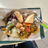 Rice with mock meat, tofu, vegetable, spring roll at Jia Jia Vegetarian 佳佳素食 - Whampoa Dr in Central Singapore