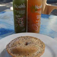 Vegan lentil pie and juices. at Fundies Wholefoods Cafe - Byron Bay in Byron Bay