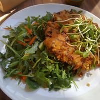 Pakora with salad at Fundies Wholefoods Cafe - Byron Bay in Byron Bay