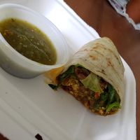 Macho breakfast burrito with tofu scramble and walnut chorizo at Juice Pharm in Duluth