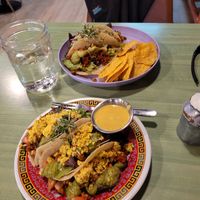 Mexically tacos and Macho Burrito made as tacos.  Delicious! at Juice Pharm in Duluth