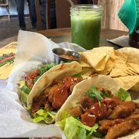 BBQ tacos special and green juice at Juice Pharm in Duluth