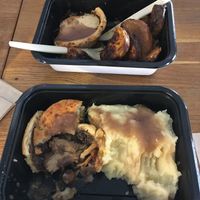 Top : Aussie pie + roasted potatoes / bottom : steak and ale + mash   at Young Vegans - Online only in East London