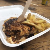 Sietan steak and ale pie with fries. Too good! at Young Vegans - Online only in East London