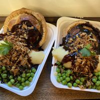 Katsu Chicken and Steak & Ale with mash and peas at Young Vegans - Online only in East London