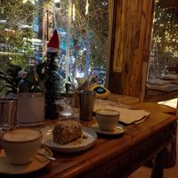 Some latte and pumpkin spice cake at Seva Table in Dubai