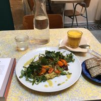 Tumeric Latte and vegan lunch option  at Banana Cafe in Bordeaux